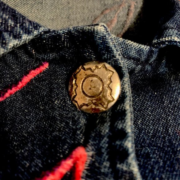 Jean Jacket Pink Purple Embroidered Swirls - Picture 7 of 9